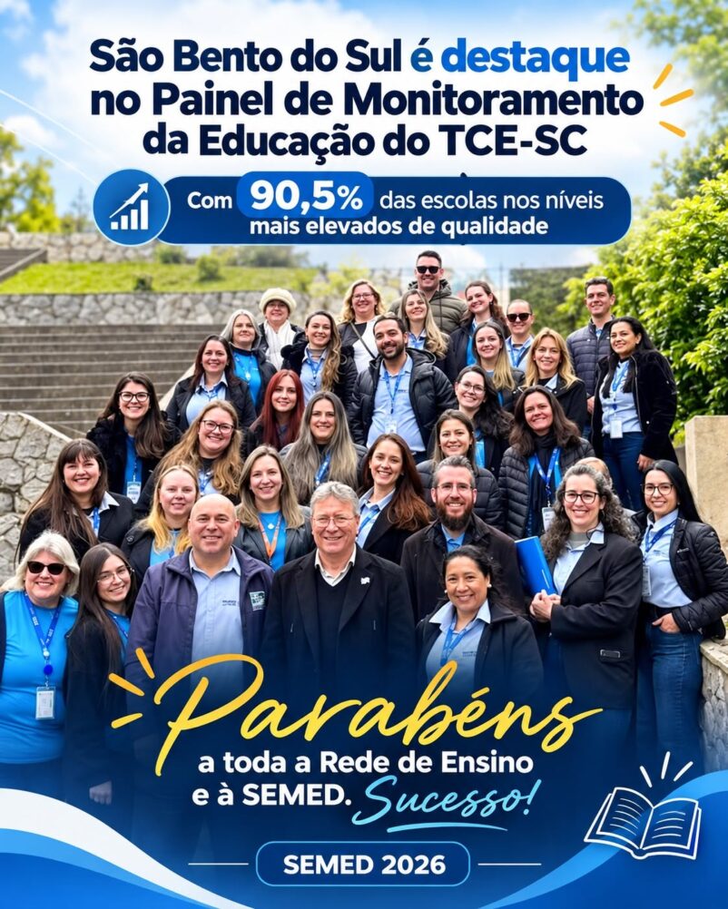 Com 90,5% das escolas nos níveis mais elevados de qualidade, São Bento do Sul é destaque no Painel de Monitoramento da Educação do TCE-SC