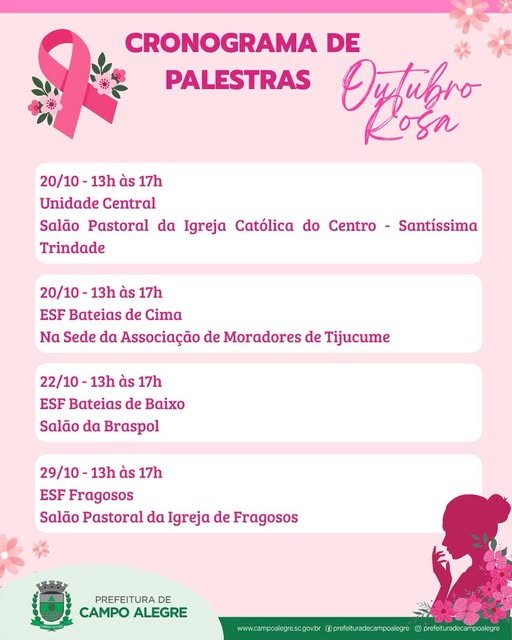 Outubro Rosa: Campo Alegre promove ciclo de palestras sobre prevenção e saúde da mulher