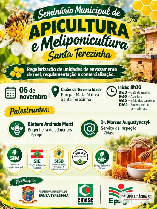 Santa Terezinha promove Seminário Municipal de Apicultura e Meliponicultura focado em regularização e comercialização de mel