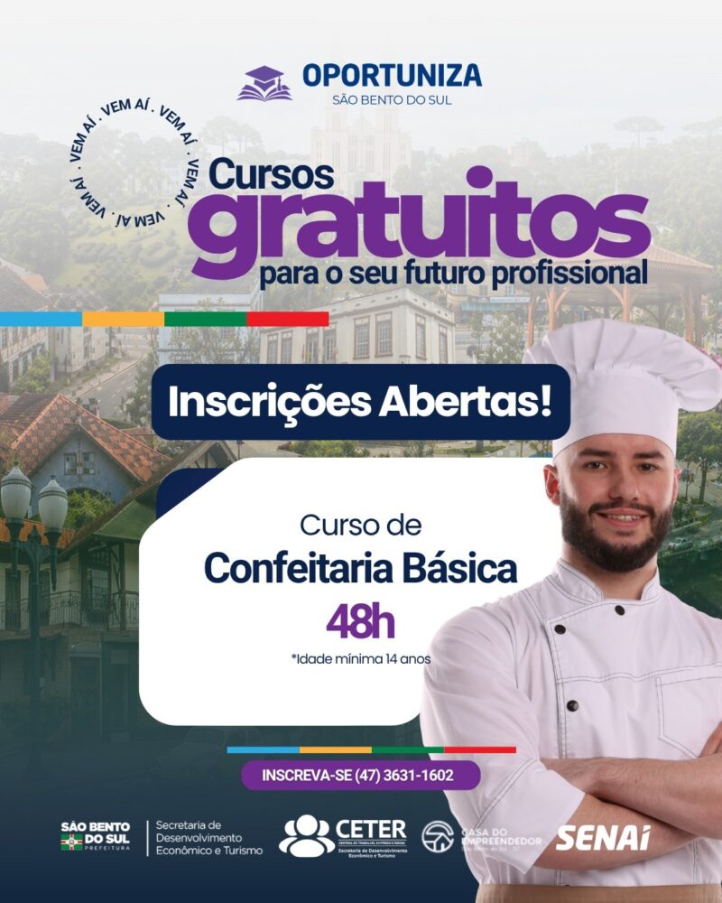 Prefeitura de São Bento do Sul abre inscrições para curso gratuito de Confeitaria Básica