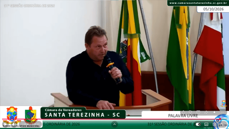Vereador Evaldo Bauer cobra melhorias em estradas do interior e repercute resultado das eleições na tribuna da Câmara de Santa Terezinha