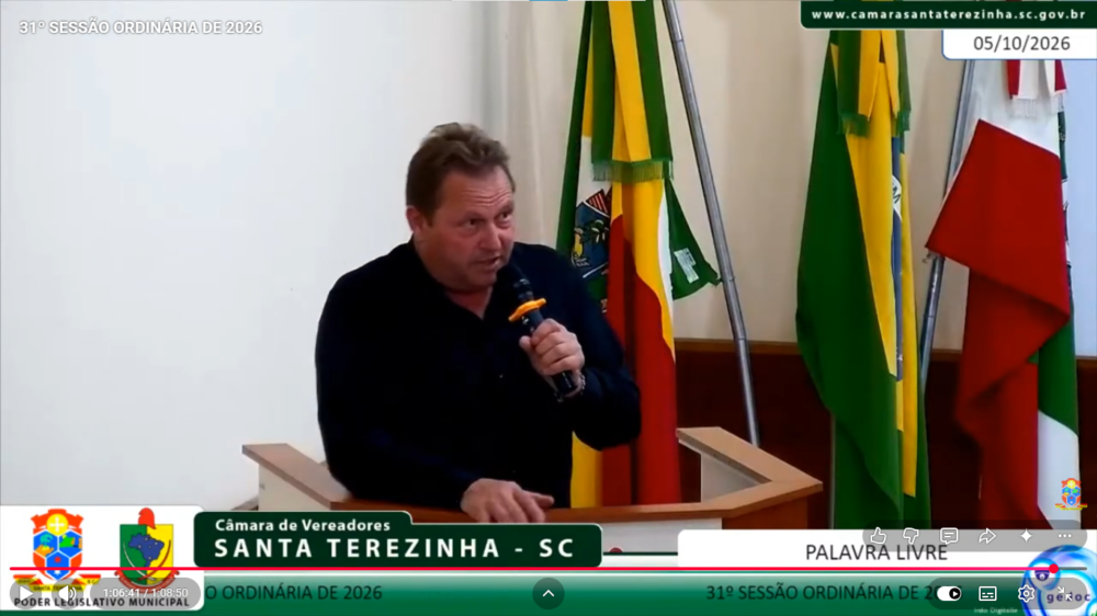 Vereador Evaldo Bauer cobra melhorias em estradas do interior e repercute resultado das eleições na tribuna da Câmara de Santa Terezinha