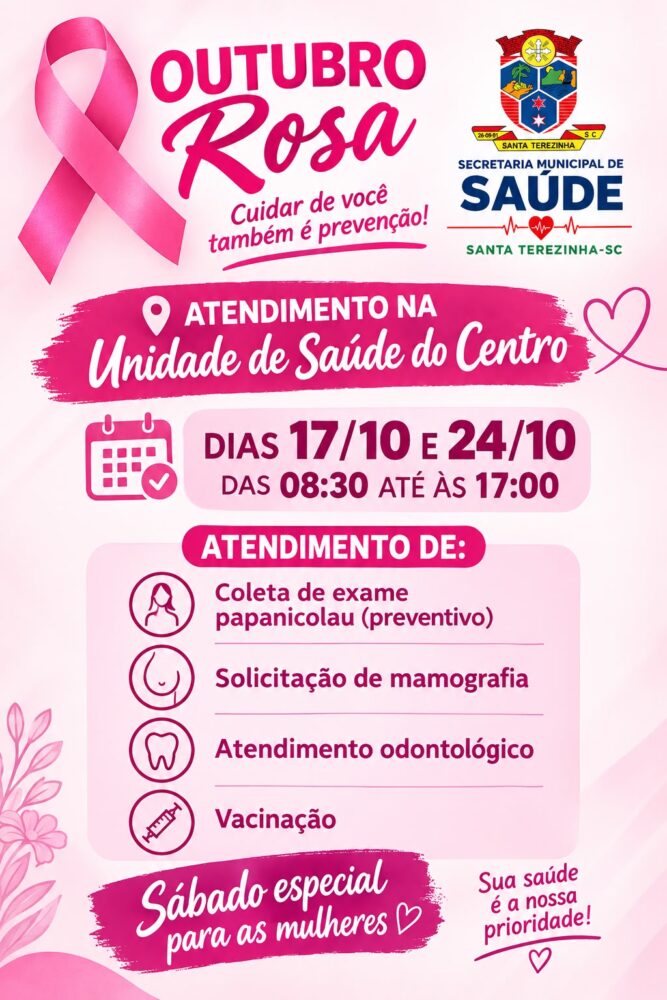 Outubro Rosa: Unidade de Saúde do Centro promove sábados especiais de cuidados para as mulheres em Santa Terezinha