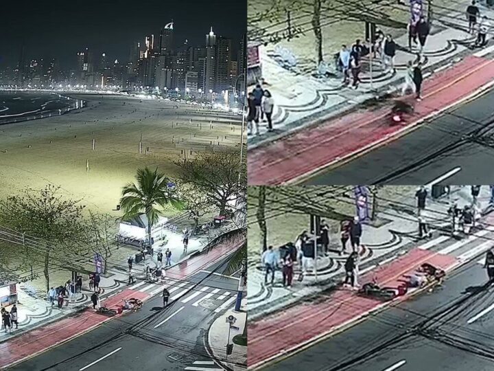 Dupla cai de scooter na ciclofaixa em Balneário Camboriú