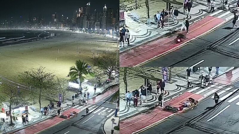 Dupla cai de scooter na ciclofaixa em Balneário Camboriú