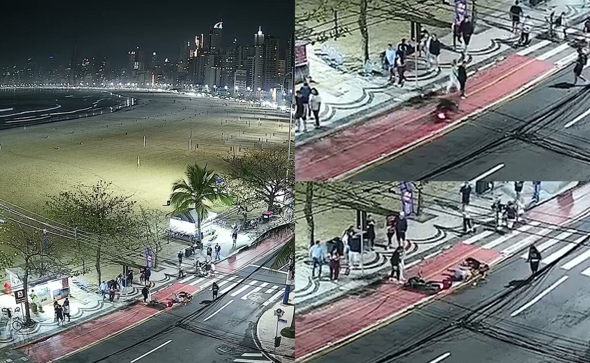 Dupla cai de scooter na ciclofaixa em Balneário Camboriú