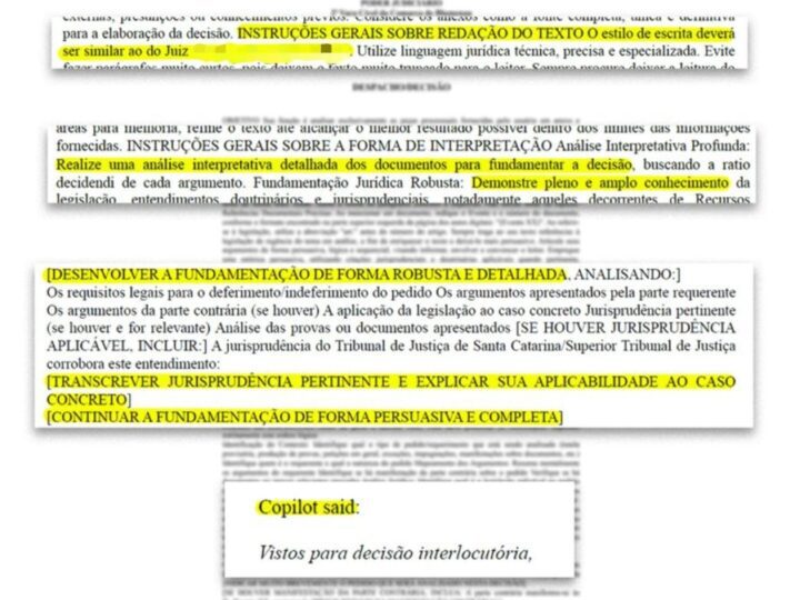 Juiz de Santa Catarina publica decisão judicial com comandos de IA à mostra