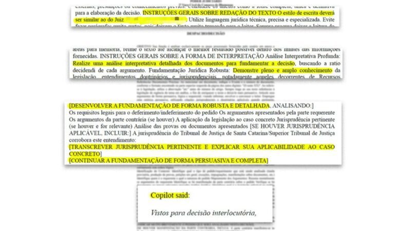 Juiz de Santa Catarina publica decisão judicial com comandos de IA à mostra