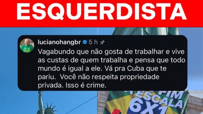 Estátua da Havan em SC ganha faixa pró-Lula e revolta Hang
