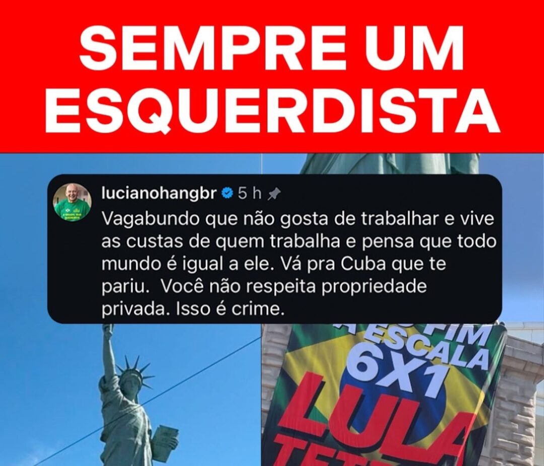 Estátua da Havan em SC ganha faixa pró-Lula e revolta Hang