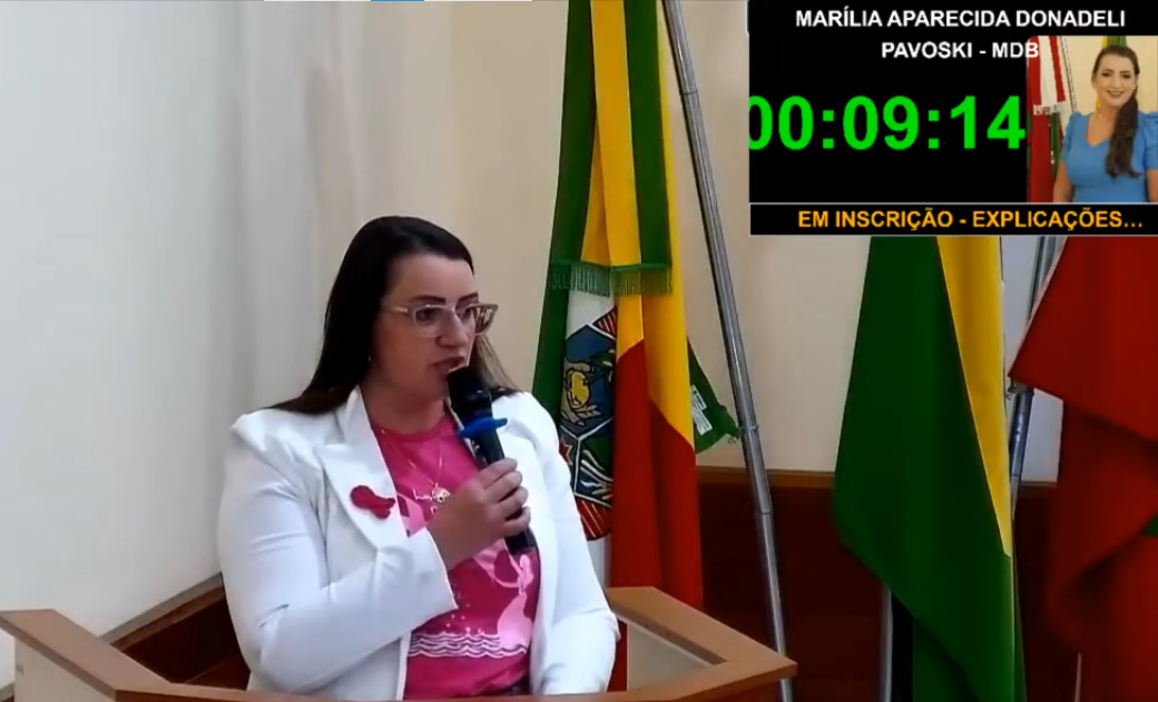 Na Câmara de Santa Terezinha, Marilia Nutricionista aborda apoio oncológico, cobra manutenção da frota