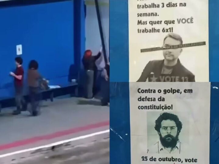 Jovens colam cartazes contra Flávio Bolsonaro e por Lula em SC