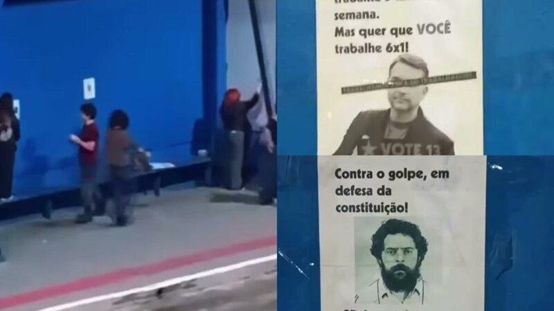 Jovens colam cartazes contra Flávio Bolsonaro e por Lula em SC