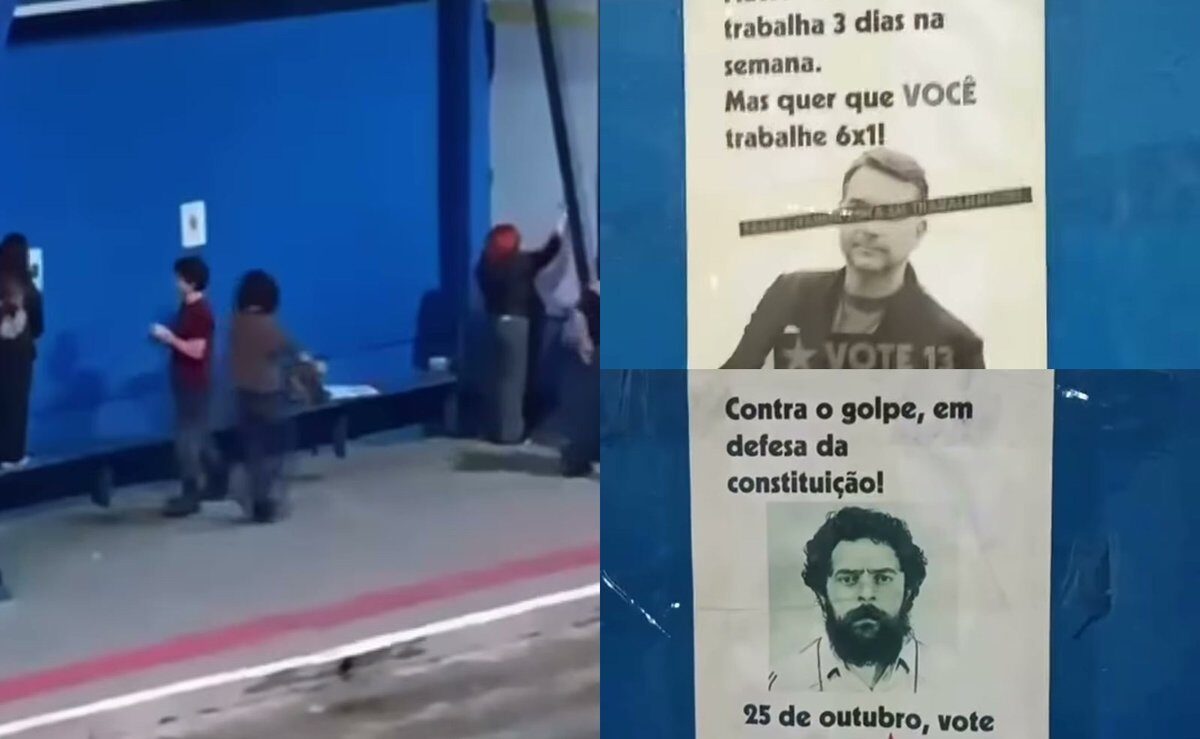 Jovens colam cartazes contra Flávio Bolsonaro e por Lula em SC