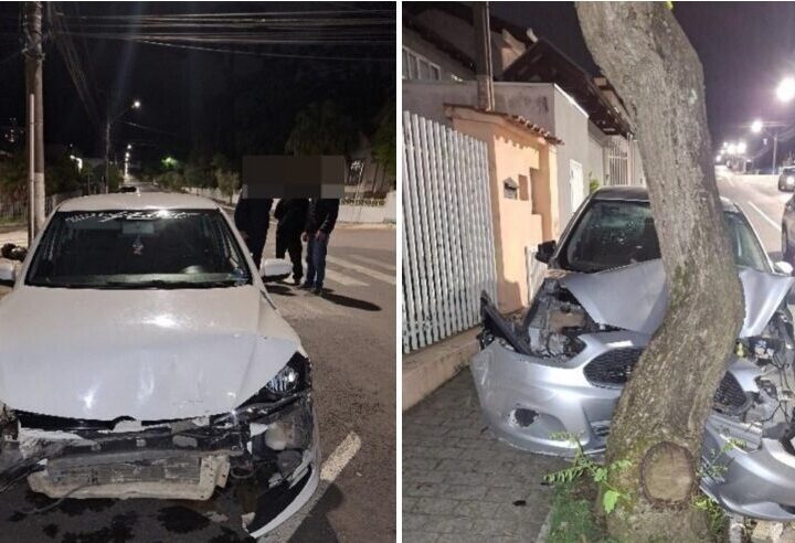 Idosa fica ferida após colisão entre três carros no Centro de Mafra
