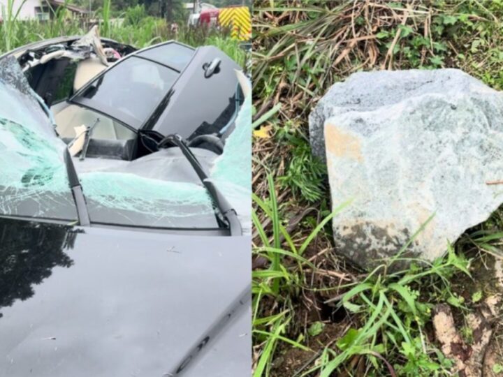 Pedra de 50 kg cai de caminhão em SC e fere motorista