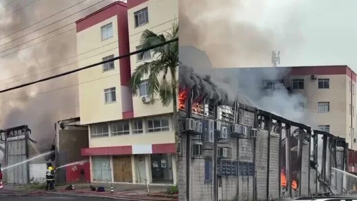 Incêndio de grandes proporções destrói galpão e assusta moradores em São José