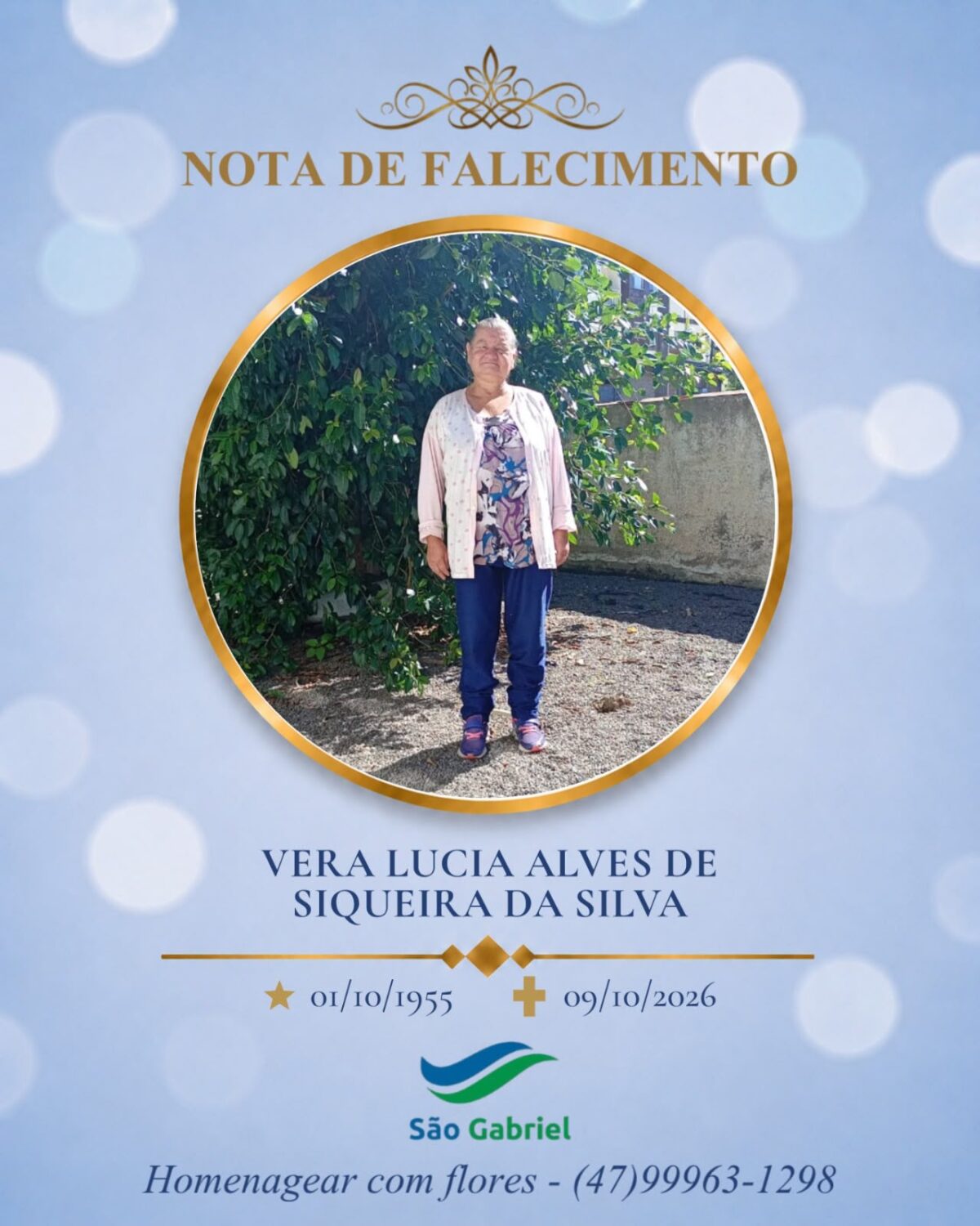 Morre Dona Vera, aos 71 anos, em Rio Negrinho