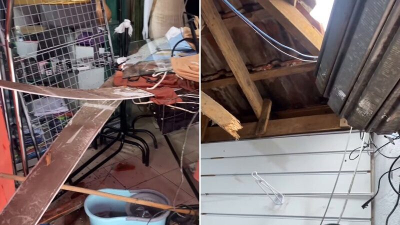 Comerciante tem loja invadida pelo telhado e desabafa sobre insegurança em Palhoça
