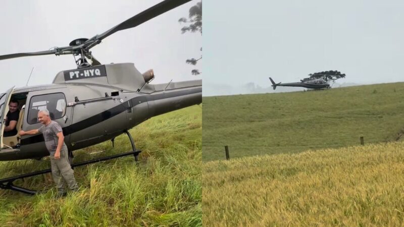 Helicóptero pousa em lavoura no Paraná antes de forte temporal