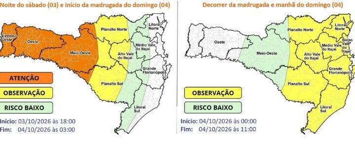 Previsão do tempo em Santa Catarina indica chuva e frente fria no fim de semana