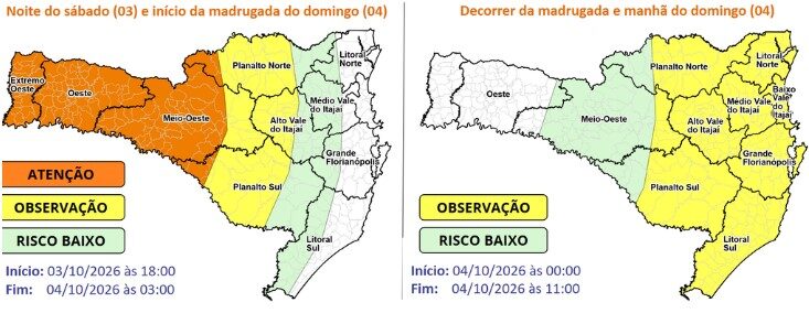 Previsão do tempo em Santa Catarina indica chuva e frente fria no fim de semana