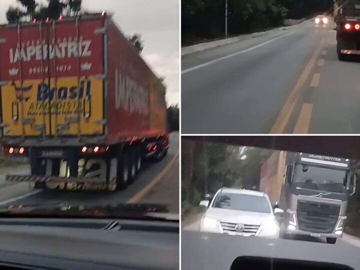 Carreta faz manobra arriscada e apavora motoristas na BR-282 em SC