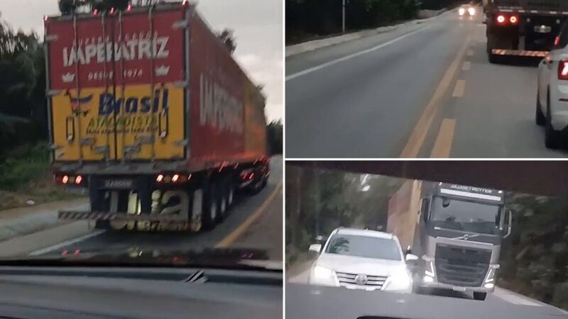 Carreta faz manobra arriscada e apavora motoristas na BR-282 em SC