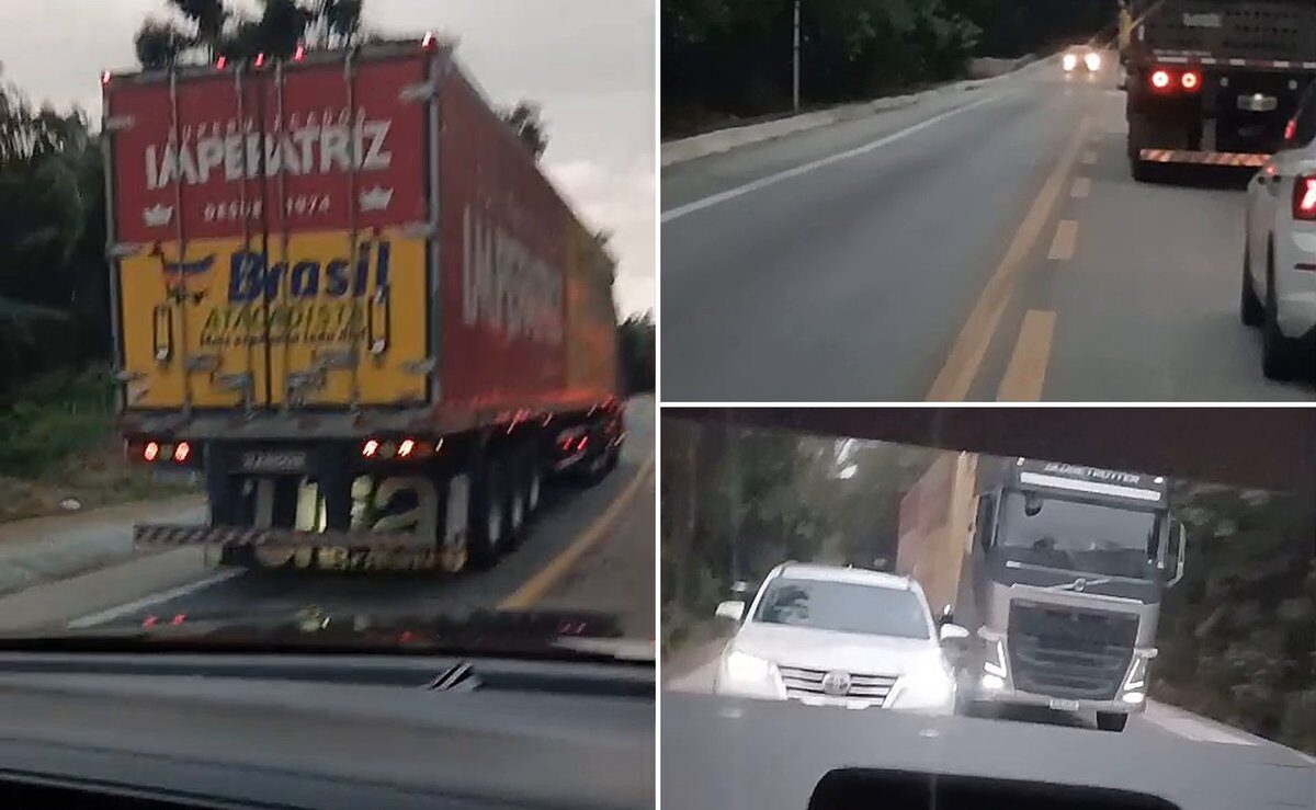 Carreta faz manobra arriscada e apavora motoristas na BR-282 em SC