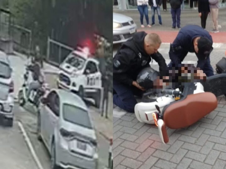 Vídeo flagra acidente entre moto e autopropelido em Timbó