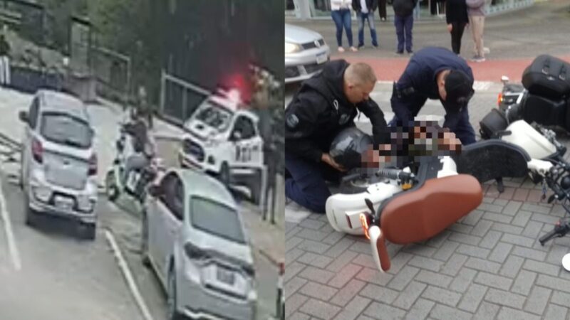Vídeo flagra acidente entre moto e autopropelido em Timbó